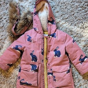 Boden Pink Coat with Rabbit Design
